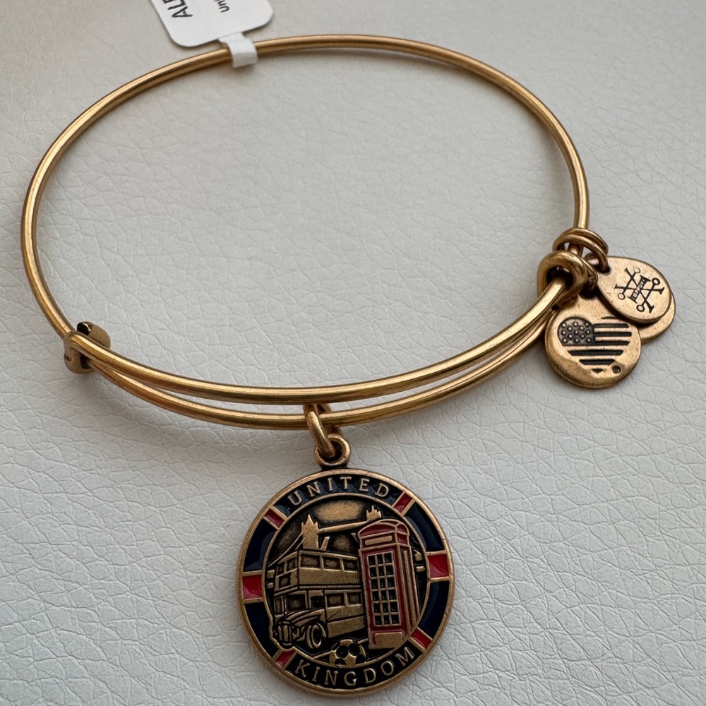 Gold Bangle Bracelet with United Kingdom Charm